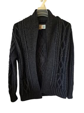 Aran Sweater Market Womens Irish Cable Knit Cardigan Sweater Black Medium Wool